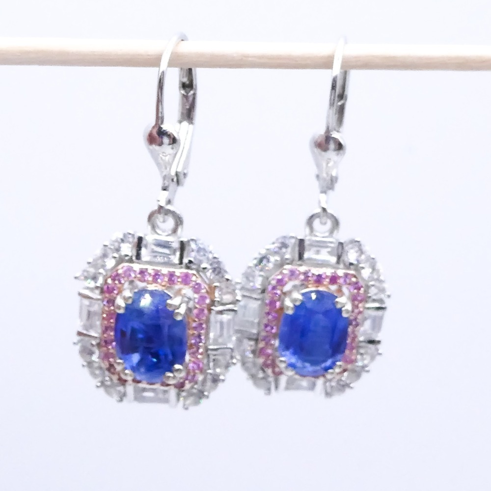 New Kyanite Pink Topaz Double Halo Sterling Silver Rhodium Plated Djoy Earrings